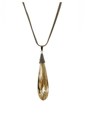 Long gray glass pendant necklace in a teardrop shape on a 3 row chain  NEW